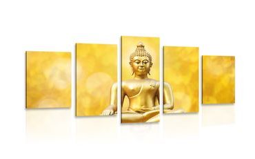 TABLOU 5-PIESE STATUIE BUDHA DE AUR - TABLOURI FENG SHUI - TABLOURI