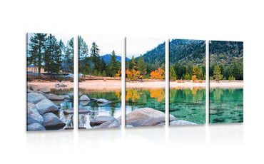 QUADRO IN 5 PARTI LAGO NELLA NATURA - QUADRI DI NATURA E PAESAGGIO - QUADRI