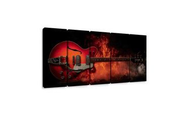 5-DIJELNA SLIKA GORUĆA GITARA U PLAMENU - GLAZBENE SLIKE - SLIKE