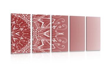 5-PIECE CANVAS PRINT WHITE MANDALA ON A BURGUNDY BACKGROUND - PICTURES FENG SHUI - PICTURES