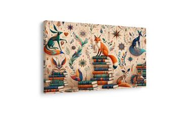 WANDBILD FÜCHSE IN DER BIBLIOTHEK - KINDERBILDER TIERE - BILDER