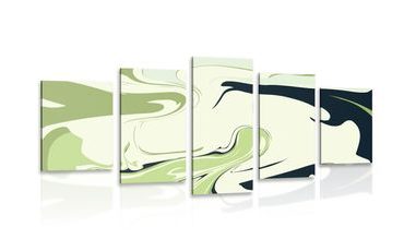 5-PIECE CANVAS PRINT ABSTRACT MATERIAL PATTERN GREEN - ABSTRACT PICTURES - PICTURES