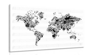 WANDBILD WELTKARTE MIT MUSIKINSTRUMENTEN - WELTKARTEN ALS BILDER - BILDER