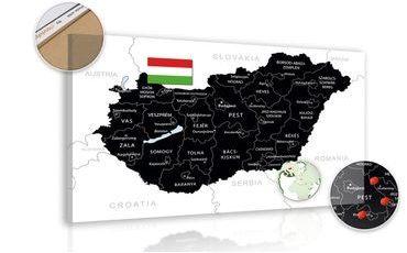 OBRAZ NA KORKU ŠTÝLOVÁ ČIERNA MAPA MAĎARSKA - OBRAZY NA KORKU - OBRAZY