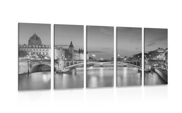 IMPRESSION SUR TOILE EN 5 PARTIES PANORAMA ÉBLOUISSANT DE PARIS EN NOIR ET BLANC - IMPRESSIONS SUR TOILE DE VILLES - IMPRESSION SUR TOILE