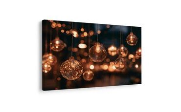 TABLEAU SUR TOILE – AMPOULES SUSPENDUES À LA LUMIÈRE CHAUDE - TABLEAUX DE NOËL ET D’HIVER - TABLEAUX