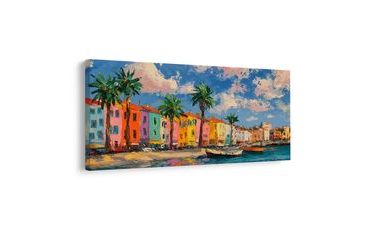 OBRAZ SLUNEČNÉ MĚSTO S PALMAMI - BAREVNÉ DOMY - OBRAZY
