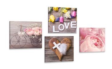 BILDERSET BLUMENSTILLLEBEN MIT KREUZ UND AUFSCHRIFT LOVE - BILDERSETS - BILDER