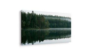 TABLEAU SUR TOILE – LAC BRUMEUX EN FORÊT - TABLEAUX DU LAC - TABLEAUX