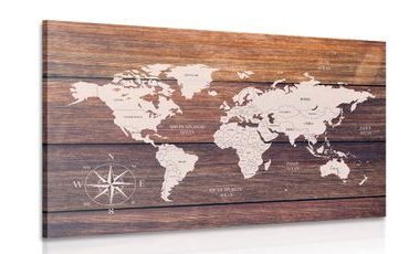 CANVAS PRINT DECENT MAP WITH A WOODEN BACKGROUND - PICTURES OF MAPS - PICTURES