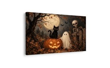 QUADRO SU TELA – GATTO DI HALLOWEEN CON ZUCCA - QUADRI HALLOWEEN E HORROR - STAMPE E QUADRI