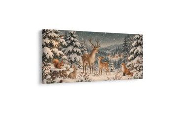 TABLEAU SUR TOILE – FAMILLE FÉERIQUE DANS LA FORÊT HIVERNALE - TABLEAUX DE NOËL ET D’HIVER - TABLEAUX