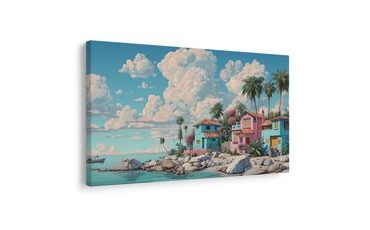 OBRAZ KARIBSKÁ IDYLA S PALMAMI - BAREVNÉ DOMY - OBRAZY