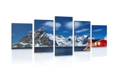 5-PIECE CANVAS PRINT NIGHT LANDSCAPE IN NORWAY - PICTURES OF NATURE AND LANDSCAPE - PICTURES