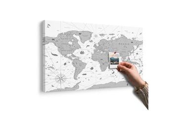 WANDBILD AUF KORK SCHWARZ-WEISSE WELTKARTE - WANDBILDER AUF KORK - BILDER