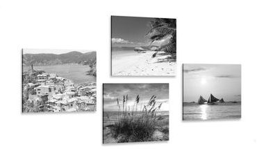 CANVAS PRINT SET PARADISE ON EARTH IN BLACK AND WHITE - SET OF PICTURES - PICTURES