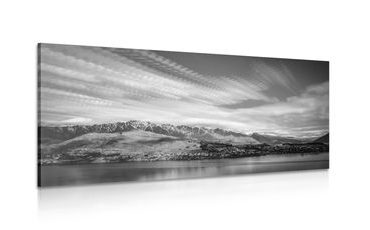 CANVAS PRINT SUNSET OVER THE LAKE IN BLACK AND WHITE - BLACK AND WHITE PICTURES - PICTURES