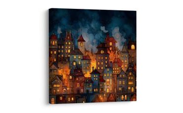 OBRAZ SVÁTEČNÍ KLID V NOCI - BAREVNÉ DOMY - OBRAZY