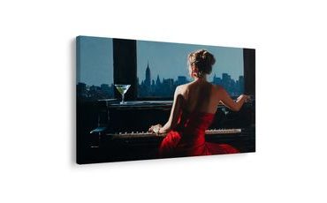 WANDBILD FRAU AM KLAVIER MIT AUSSICHT - MUSIKBILDER - BILDER