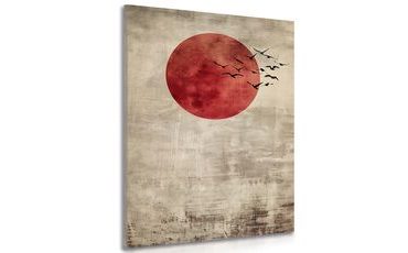 WANDBILD ROTER MOND IM JAPANDI-STIL - JAPANDI WANDBILDER - BILDER