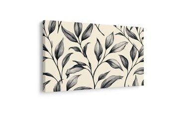 TABLEAU SUR TOILE – DESSIN DÉLICAT DE FEUILLES EN LIGNE - TABLEAUX ARBRES ET FEUILLES - TABLEAUX