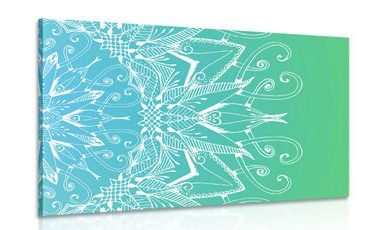 CANVAS PRINT WHITE MANDALA ON A BLUE-GREEN BACKGROUND - PICTURES FENG SHUI - PICTURES