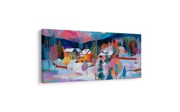 OBRAZ KOUZELNÁ ZIMNÍ VESNICE - BAREVNÉ DOMY - OBRAZY