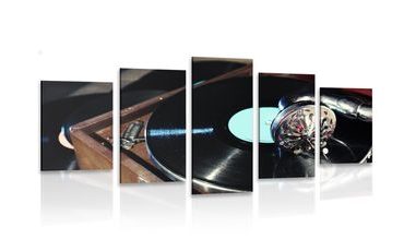 5-PIECE CANVAS PRINT GRAMOPHONE WITH A VINYL RECORD - VINTAGE AND RETRO PICTURES - PICTURES