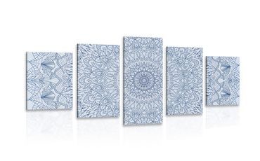 5-DIELNY OBRAZ DETAILNÁ OZDOBNÁ MANDALA V MODREJ FARBE - OBRAZY FENG SHUI - OBRAZY