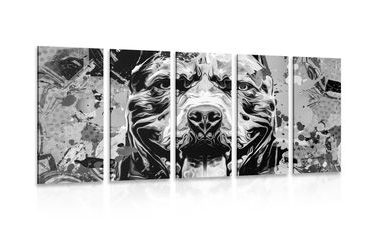 5-piece Canvas print illustration of a dog in black and white