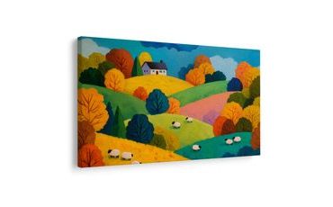 WANDBILD HERBSTLICHE LANDSCHAFT MIT SCHAFEN - WANDBILDER FELDER UND WIESEN - BILDER