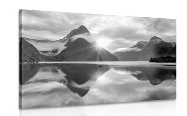 CANVAS PRINT BEAUTIFUL SUNRISE IN NEW ZEALAND IN BLACK AND WHITE - BLACK AND WHITE PICTURES - PICTURES