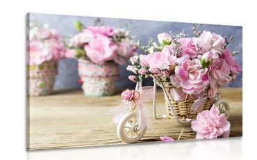 TABLEAU SUR TOILE – ŒILLET ROSE ROMANTIQUE EN STYLE VINTAGE - PEINTURES VINTAGE ET RÉTRO - TABLEAUX