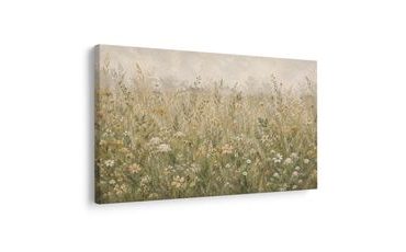 TABLEAU SUR TOILE – FLEURS DES CHAMPS DÉLICATES DANS LA BRUME - TABLEAUX DE CHAMPS ET PRAIRIES - TABLEAUX