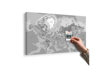 OBRAZ NA KORKU KLASYCZNA MAPA ŚWIATA W WERSJI CZARNO-BIAŁEJ - OBRAZY NA KORKU - OBRAZY