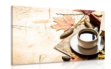 CANVAS PRINT AUTUMN CUP OF COFFEE - PICTURES OF FOOD AND DRINKS - PICTURES
