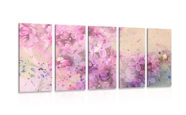 5-TEILIGES WANDBILD ROSA BLUMENZWEIG - BILDER BLUMEN - BILDER