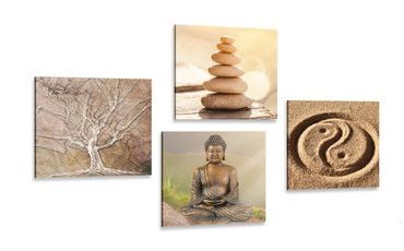 CANVAS PRINT SET FENG SHUI IN BEIGE SHADES - SET OF PICTURES - PICTURES