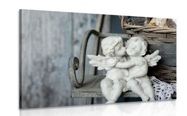 CANVAS PRINT STATUES OF ANGELS ON A BENCH - PICTURES OF ANGELS - PICTURES