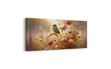 QUADRO SU TELA – PASSERO SUL PRATO ESTIVO - QADRI DI UCCELLI - STAMPE E QUADRI