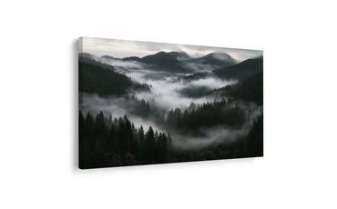 TABLEAU SUR TOILE – FORÊTS DE MONTAGNE BRUMEUSES À L’AUBE - TABLEAUX FORÊT - TABLEAUX