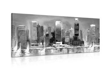 CANVAS PRINT COASTAL CITY IN BLACK AND WHITE - BLACK AND WHITE PICTURES - PICTURES
