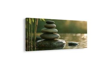 TABLEAU SUR TOILE – ÉQUILIBRE DE PIERRES PRÈS DU BAMBOU - TABLEAUX ZEN - TABLEAUX