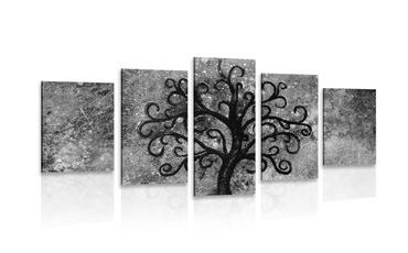 5-PIECE CANVAS PRINT BLACK AND WHITE TREE OF LIFE - BLACK AND WHITE PICTURES - PICTURES