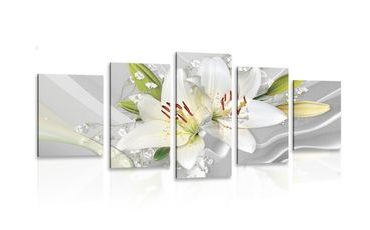 5-PIECE CANVAS PRINT WHITE LILY ON AN INTERESTING BACKGROUND - PICTURES FLOWERS - PICTURES