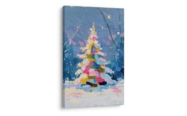 OBRAZ ŚWIĄTECZNA NOC Z KOLOROWĄ CHOINKĄ - OBRAZY ŚWIĄTECZNE I ZIMOWE - OBRAZY