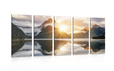 QUADRO IN 5 PARTI BELLISSIMA ALBA IN NUOVA ZELANDA - QUADRI DI NATURA E PAESAGGIO - QUADRI