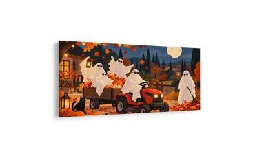 QUADRO SU TELA – FANTASMI AUTUNNALI CON ZUCCHE - QUADRI HALLOWEEN E HORROR - STAMPE E QUADRI