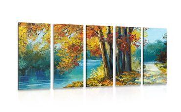 QUADRO IN 5 PARTI ALBERI QUADRO COI COLORI DELL'AUTUNNO - QUADRI DI NATURA E PAESAGGIO - QUADRI