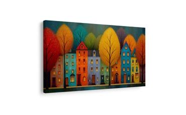 OBRAZ BAREVNÉ DOMY A STROMY - BAREVNÉ DOMY - OBRAZY